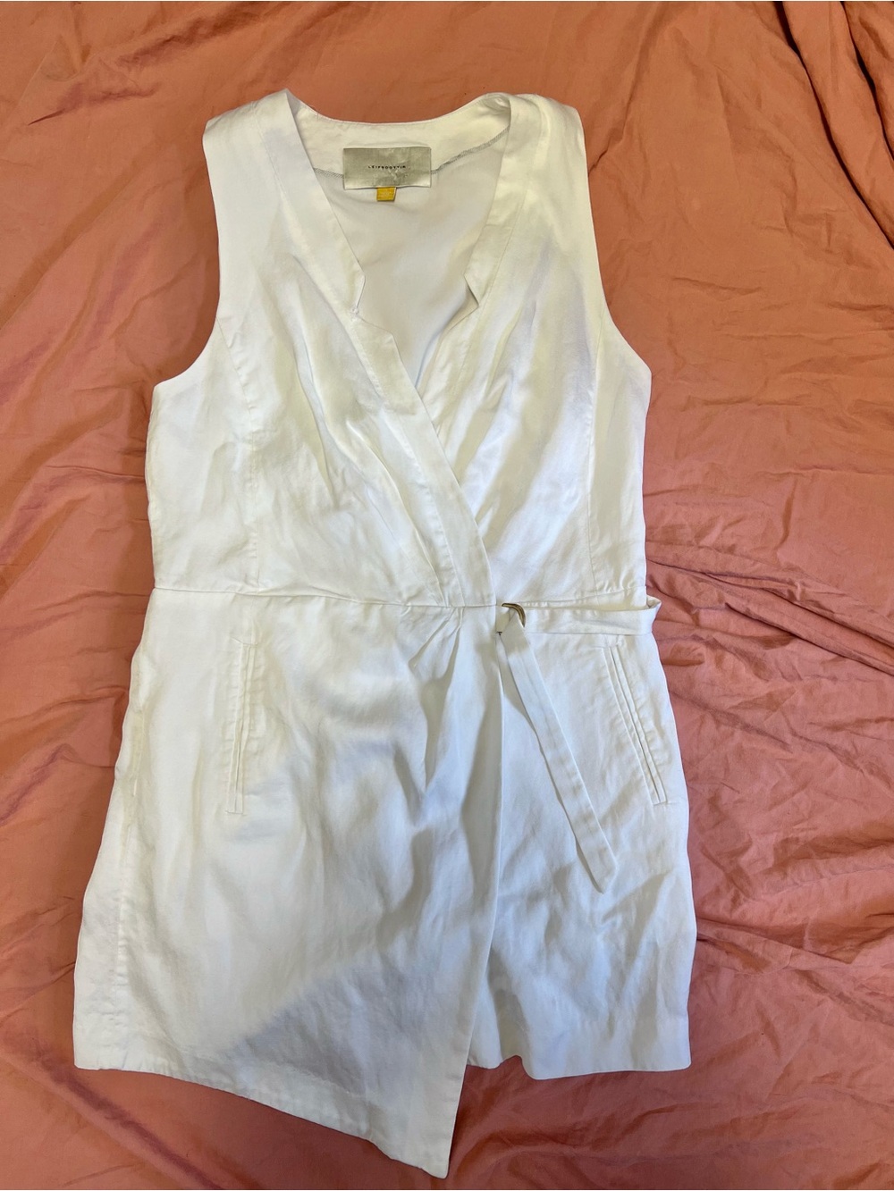leifsdottir White Sleeveless Wrap Mini Dress
